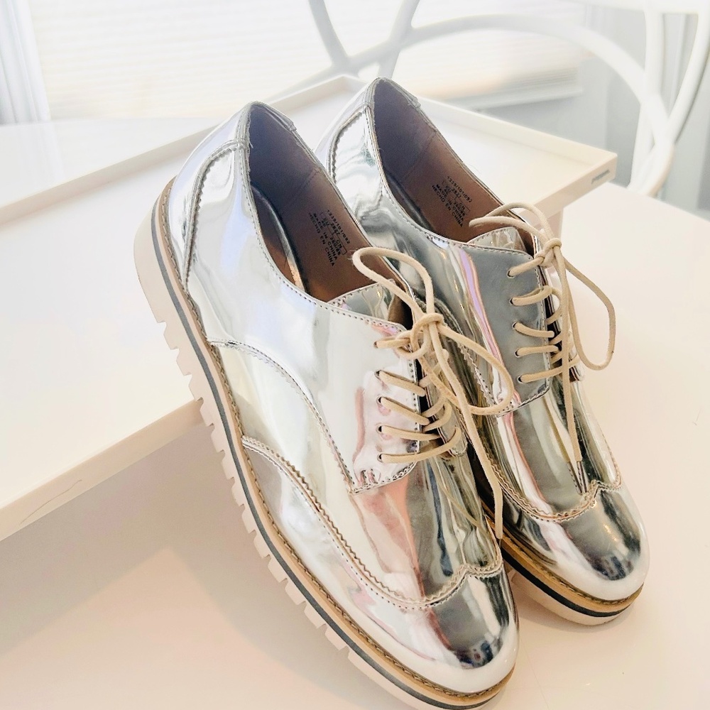 Zara Silver Metallic Loafers Size 9 (Size 40) NWOT
